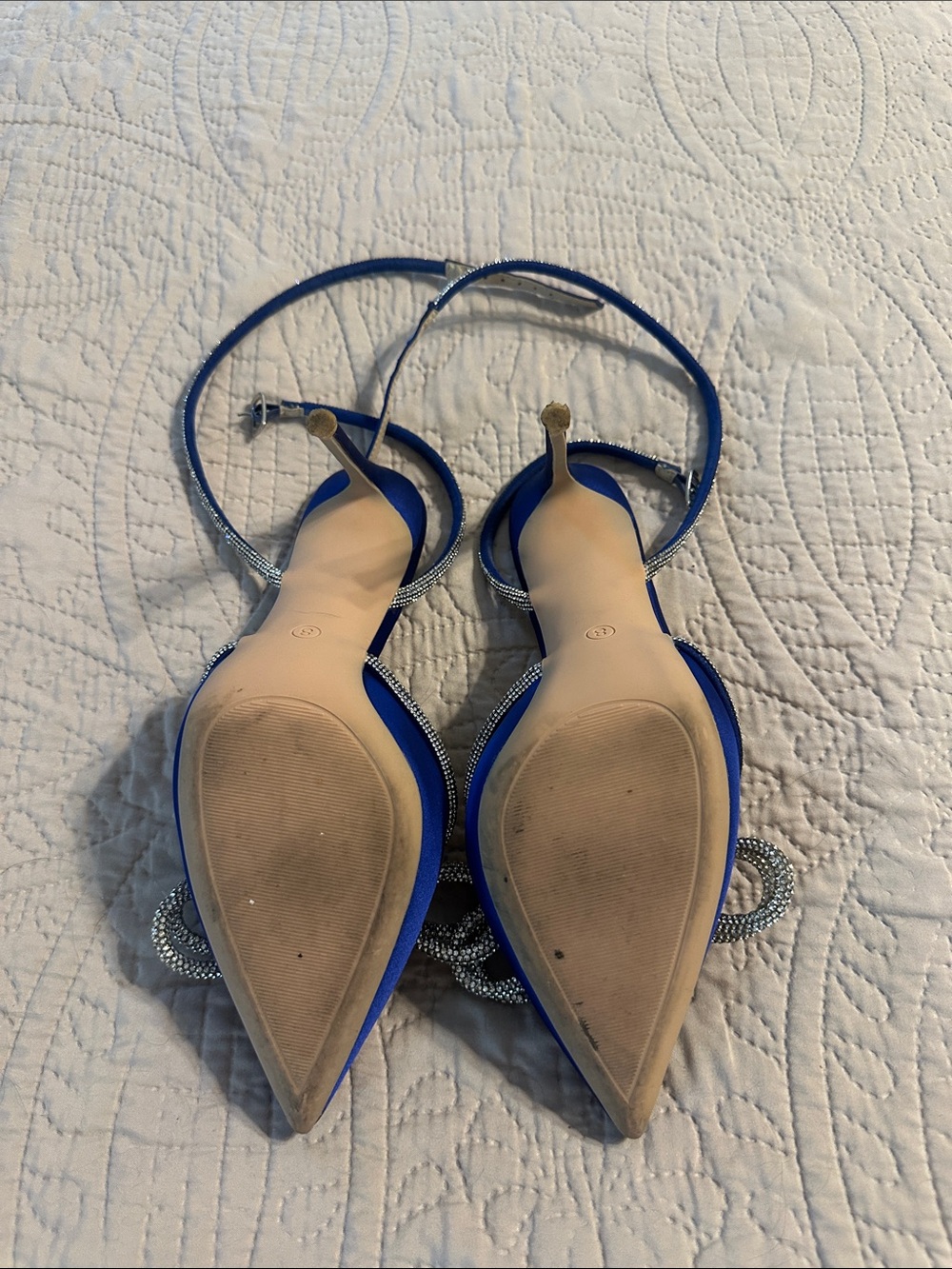 Blue Pointed-Toe Rhinestone Slingback Heels - Picture 4 of 4